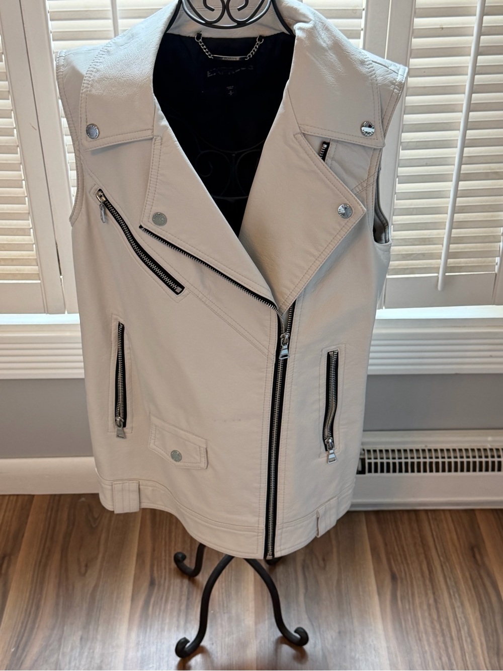 Express Ivory Sleeveless Moto Leather Jacket